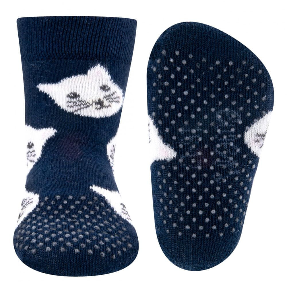 EWERS dívčí protiskluzové ponožky ABS s kočičkou 225073 16-17 tmavě modrá