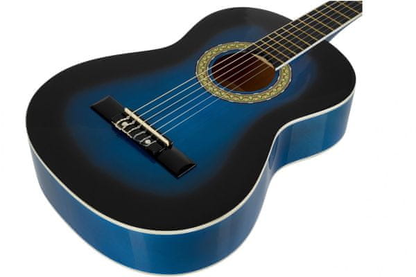  gyönyörű kék ​​akusztikus gitár blue sunburst toledo primera student 34 bls rövidebb skálával a diákok és a kisebb termetű emberekhez fényes kivitelben rétegelt test hársfa 