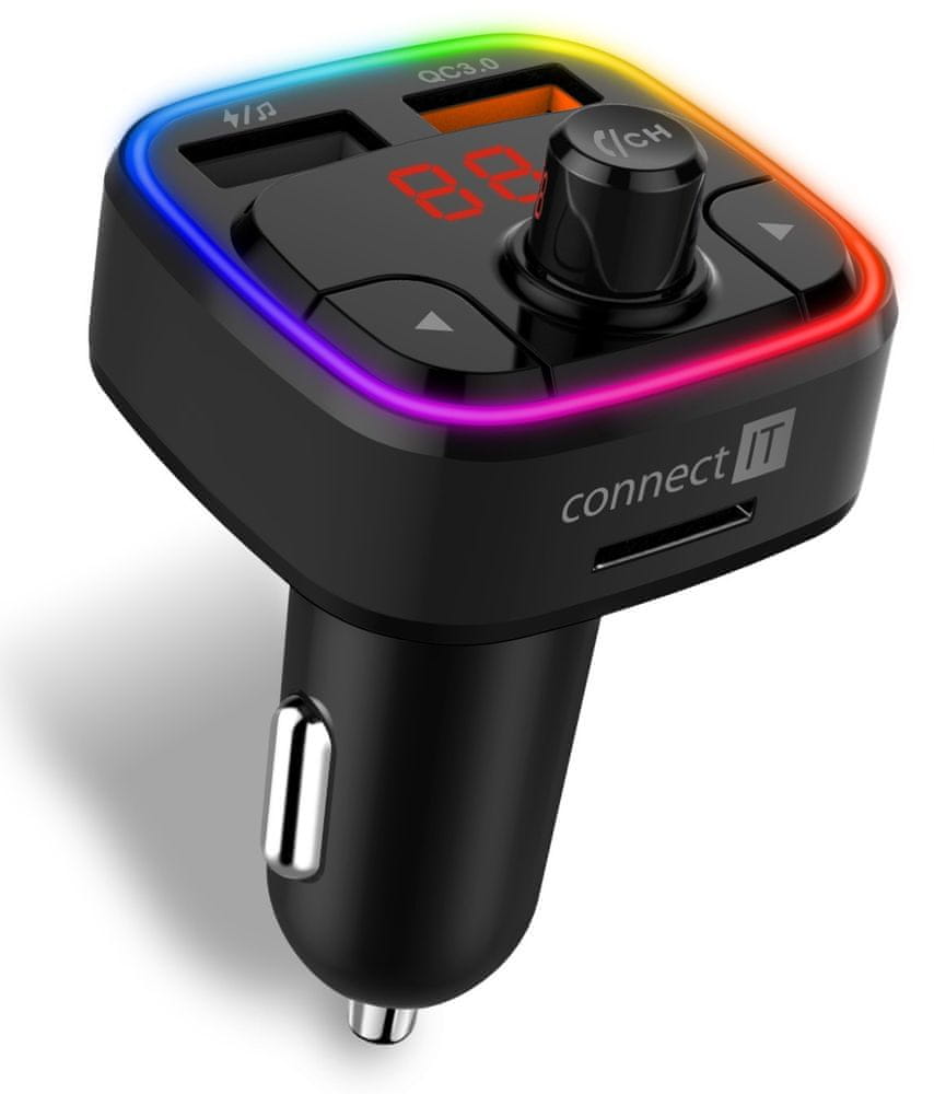 Connect IT CarRGB Bluetooth transmitter, 2×USB+MicroSD CCC-9090-BK, černý