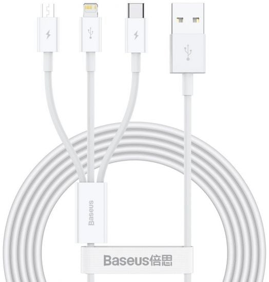 BASEUS Datový kabel Superior 3v1 microUSB+Lightning+USB-C 1,5m 3,5A bílý