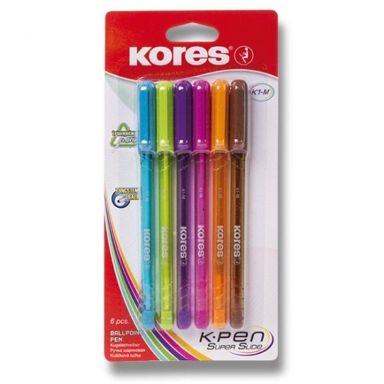 Kores Kuličková tužka K1 Pen hrot 0 7 mm mix barev 6 ks blistr