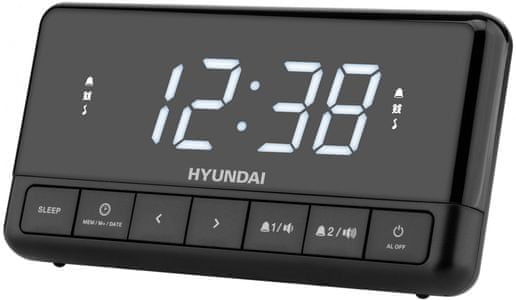 moderní klasický radiobudík hyundai rac 341 pllbw snooze sleep dva časy buzení buzení alarmem rádiem záložní baterie fm tuner 10 předvoleb