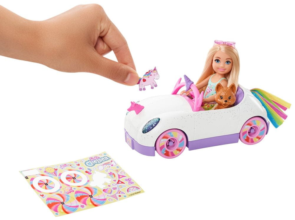 Levně Mattel Barbie Chelsea a kabriolet s nálepkami
