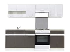 Nejlevnější nábytek Kuchyně JAMISON 180/240 cm, korpus bílý/dvířka bílý lesk, šedý wolfram, PD beton