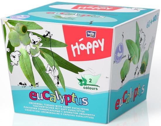Bella Happy Dětské papírové kapesníky s vůní eukalyptu v krabičce - 80 ks