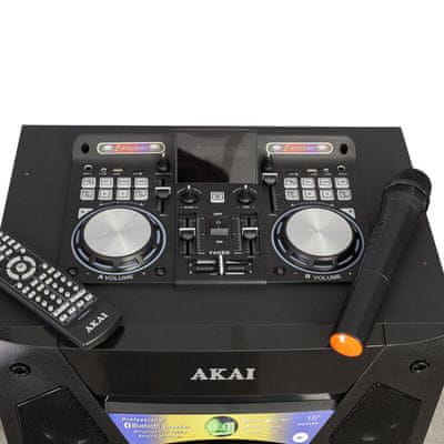  párty reproduktor akai DJ-S5H super zvuk Bluetooth usb aux in led svetlá mikrofón v balení karaoke funkcia fm tuner 400 w výkon mixážny pult 