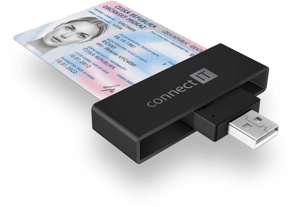 Connect IT USB čtečka eObčanek a čipových karet CFF-3000-BK, černá