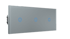 HEVOLTA Glasense skleněný 3-panel 1+1+1 tlačítkový, Platinium Grey