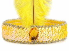 Kraftika 1ks žlutá karnevalová čelenka flitrová s peřím retro