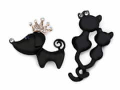 Kraftika 1ks černá kočka brož pes, kočky s broušenými kamínky