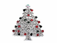 Kraftika 1ks platina brož s broušenými kamínky vánoční stromeček