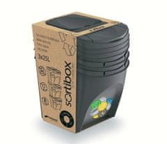Prosperplast Sada 3 odpadkových košů SORTIBOX ANTRACIT 392X293X335 SADA 3 s černým víkem a nálepkami
