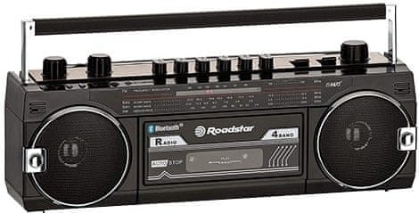 hezký retro radiomagnetofon roadstar rcr 3025 ebt Bluetooth mikrofon sluchátkový výstup sd karty usb vstup reproduktory bateriový provoz autostop funkce