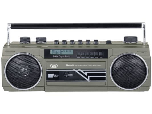 prekrasan retro radio kasetofonTrevi RR 511 DAB bluetooth mikrofon izlaz za slušalice sd kartica usb ulaz zvučnici na baterije funkcija autostop