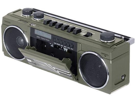 lep retro radio kasetofon Trevi RR 511 DAB bluetooth mikrofon izhod za slušalke sd kartica usb vhod zvočniki delovanje na baterije funkcija autostop