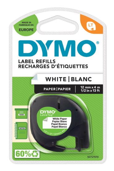 Dymo Dymo LetraTag páska papírová 12mm x 4m, bílá, 59421, S0721510
