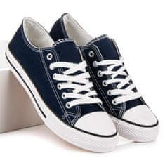 Amiatex Pohodlné tmavě modré textilní tenisky + Ponožky Gatta Calzino Strech, odstíny modré, 37
