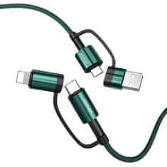 Joyroom 4in1 kabel USB-C / USB - USB-C / Lightning QC PD 3A 60W 1.2m, zelený