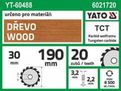 YATO Kotouč na dřevo 190 x 30 mm 20z