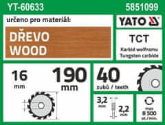 YATO Kotouč na dřevo 190 x 16 mm 40z
