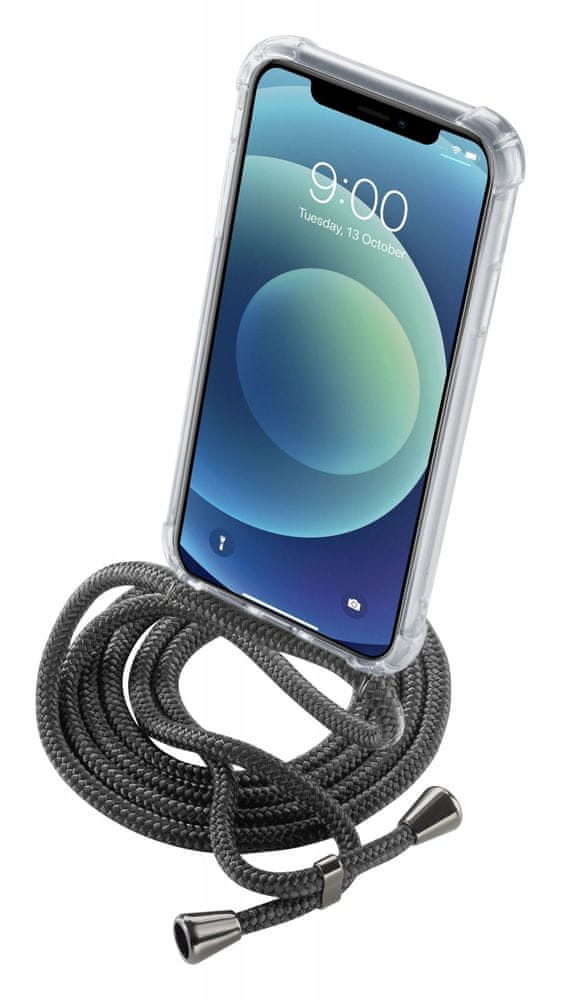 CellularLine Transparentní zadní kryt Neck-Case s černou šňůrkou na krk pro Apple iPhone 12 MINI NECKCASEIPH12K