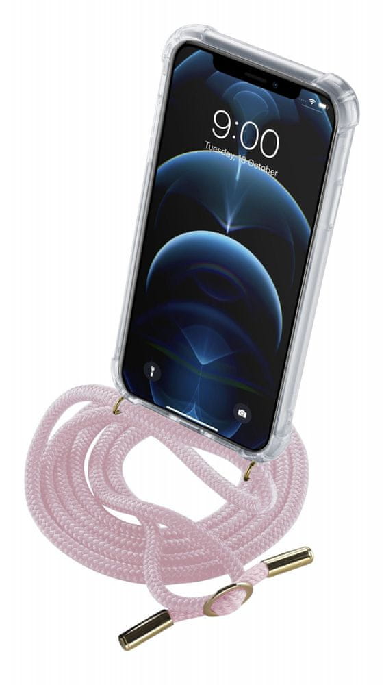 Levně CellularLine Transparentní zadní kryt Neck-Case s růžovou šňůrkou na krk pro Apple iPhone 12 Pro NECKCASEIPH12MAXP