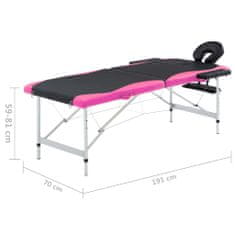 Greatstore Skládací masážní stůl se 2 zónami hliník černo-růžový