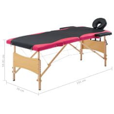 Vidaxl Skládací masážní stůl 2 zóny dřevěný černý a růžový