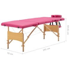 shumee Skládací masážní stůl 4 zóny dřevěný růžový
