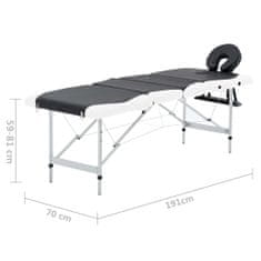 Vidaxl Skládací masážní stůl se 4 zónami hliník černobílý
