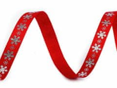 Kraftika 90m červená vánoční rypsová stuha vločky šíře 10mm