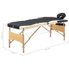 Greatstore Skládací masážní stůl 3 zóny dřevěný černý a béžový