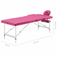Greatstore Skládací masážní stůl 3 zóny hliník růžový