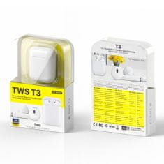WK Design T3 TWS bezdrátové sluchátka, bílé