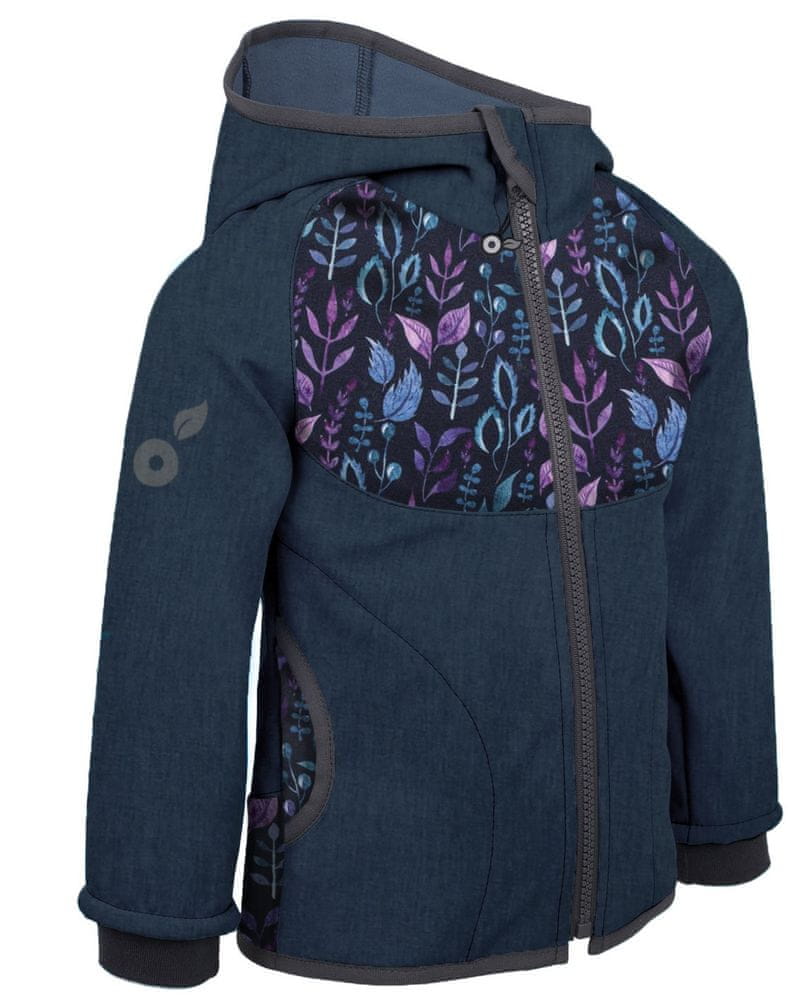 Unuo dívčí softshellová bunda s fleecem Lístečky 146/152 tmavě modrá