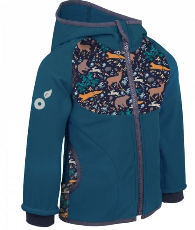 Unuo dětská softshellová bunda s fleecem Noční zvířátka 110/116 tmavě modrá