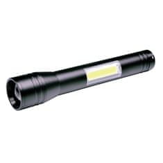 Solight - LED kovová svítilna, 3W + COB, 150 + 120Im, 2 x AA, černá