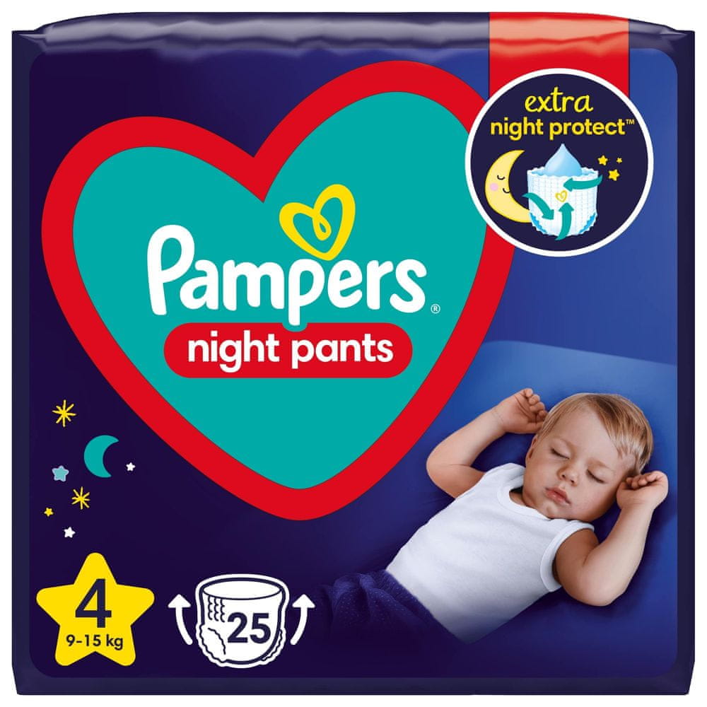 Levně Pampers Night Pants Kalhotky plenkové jednorázové 4 (9-15 kg) 25 ks