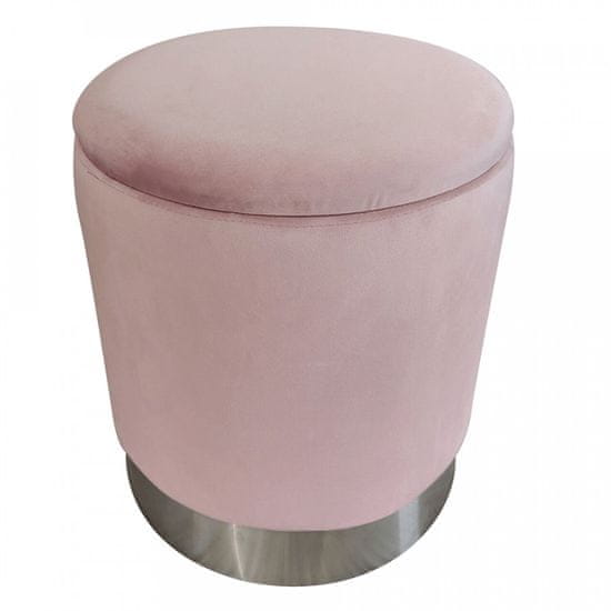 ATAN Taburet s úložným prostorem DARON - růžová Velvet látka / stříbrná chrom