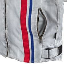 W-TEC Pánská textilní bunda 91 Cordura (Velikost: 5XL, Barva: bílá s červeným a modrým pruhem)