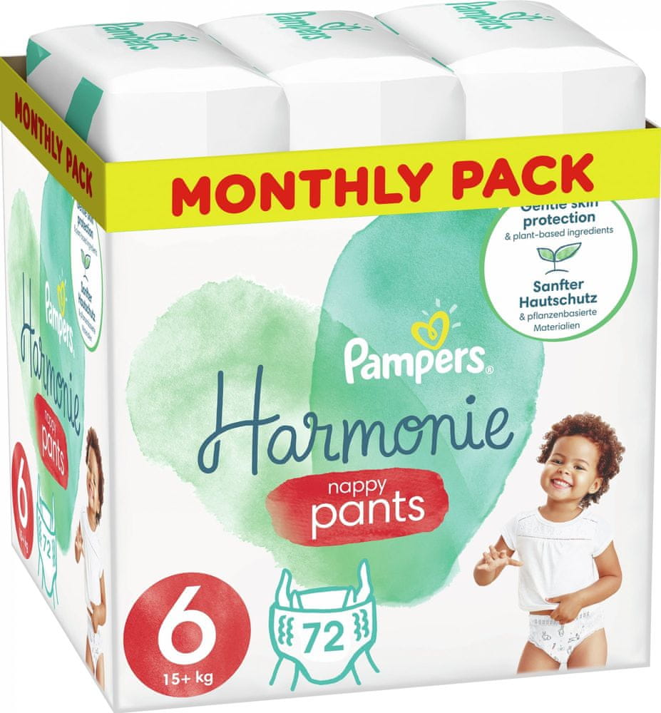 Levně Pampers Plenkové Kalhotky Pants Harmonie Velikost 6, 72 Kalhotek, 15kg+ 