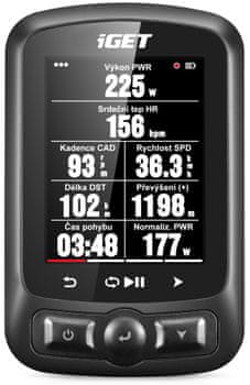 Cyklistická GPS navigácia iGET C220 GPS AGPS BeiDou, navigovanie, navigovanie trasy výkonnostné funkcie, vodeodolná, čiernobiely displej