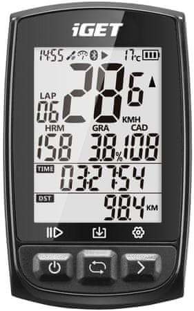 GPS cyklopočítač výkonný cyklocomputer na kolo iGET C210 přehledný dobře čitelný displej 2.2palců GPS  černobílý displej bezpečnostní GPS chytrý GPS cyklopočítač na kolo