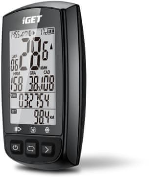 GPS cyklopočítač výkonný cyklocomputer na kolo iGET C210 přehledný dobře čitelný displej 2.2palců GPS  černobílý displej bezpečnostní GPS chytrý GPS cyklopočítač na kolo výkonnostní funkce, voděodolná, černobílý displej