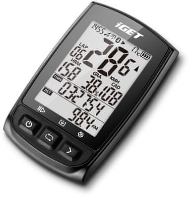 GPS cyklopočítač výkonný cyklocomputer na kolo iGET C200 přehledný dobře čitelný displej 1.8palců GPS  černobílý displej bezpečnostní GPS chytrý GPS cyklopočítač na kolo mobilní aplikace Bluetooth ANT+