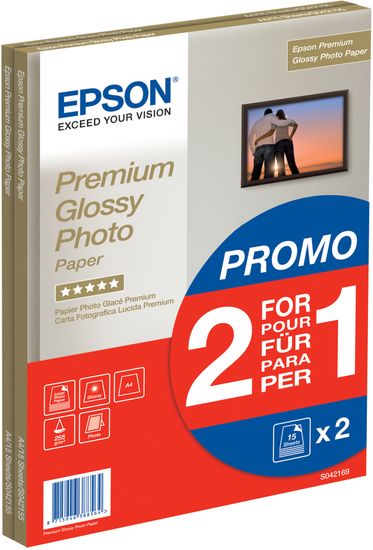 Epson Foto papír Premium Glossy, A4, 2x15 ks, 255g/m2, lesklý (C13S042169)