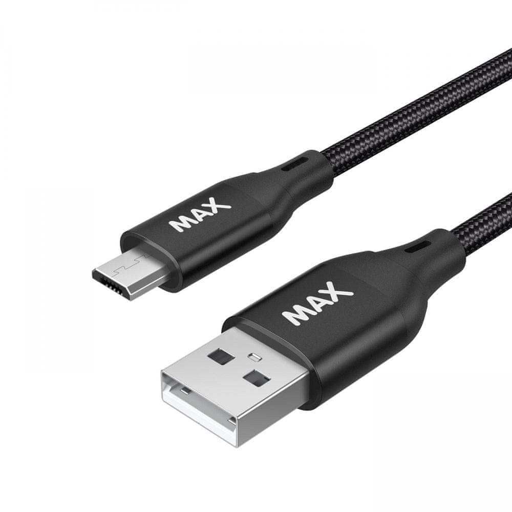 Levně MAX kabel USB 2.0 - micro USB, 1 m, opletený, černý (UCM1B)