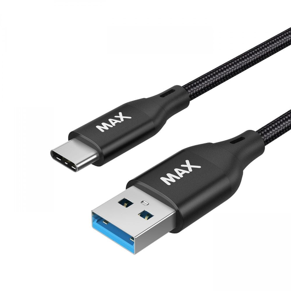 MAX kabel USB 3.0 - USB-C, 2 m, opletený, černý (UCC2B) - zánovní