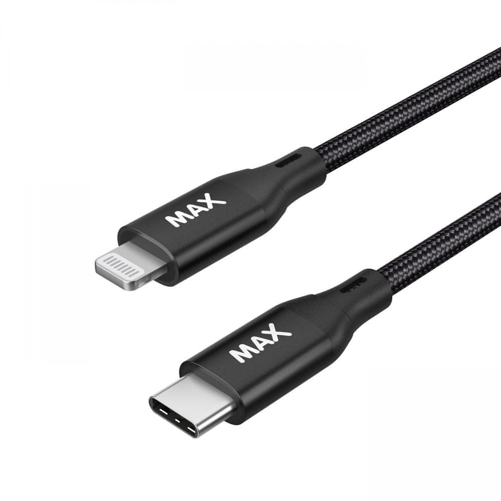 Levně MAX kabel MFi Lightning - USB-C, 1 m, opletený, černý (UCLC1B)