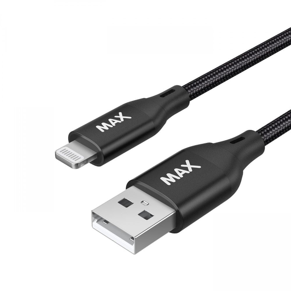 MAX kabel MFi Lightning - USB 2.0, 1 m, opletený, černý (UCL1B)